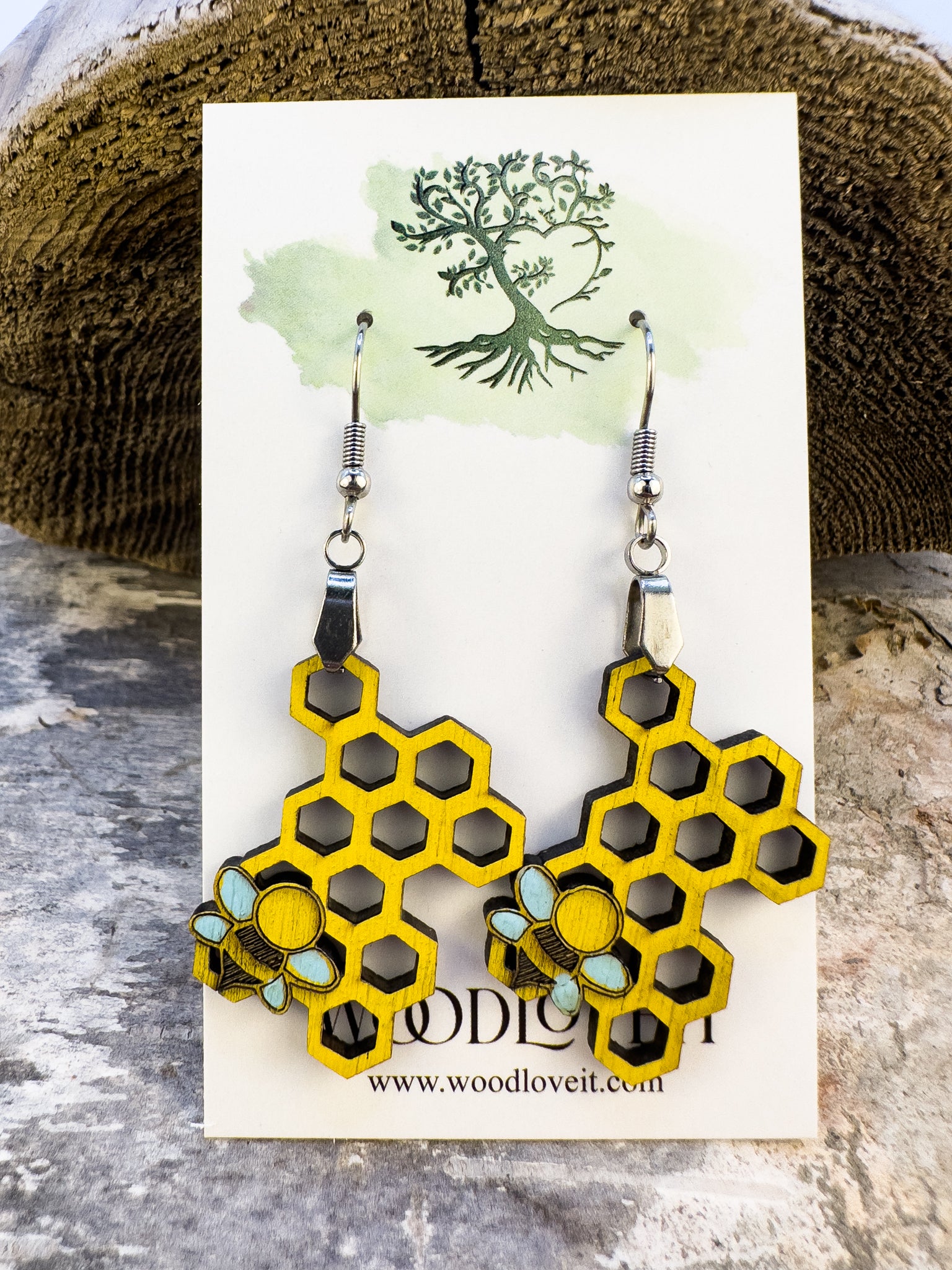 Honeycomb Inspired Diamond Bee Earrings In Yellow Gold  Gemondo  Wolf   Badger